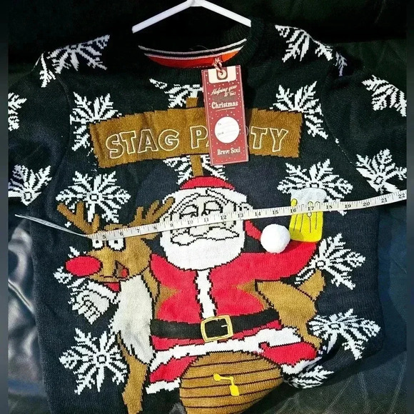 Brave soul Christmas  Ugly Crewneck Large Woven Graffic Sweater Unisex S M - Picture 6 of 10